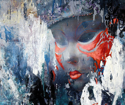 Oil painting Carnival by Alexander Dobrodiy abstract red black portrait