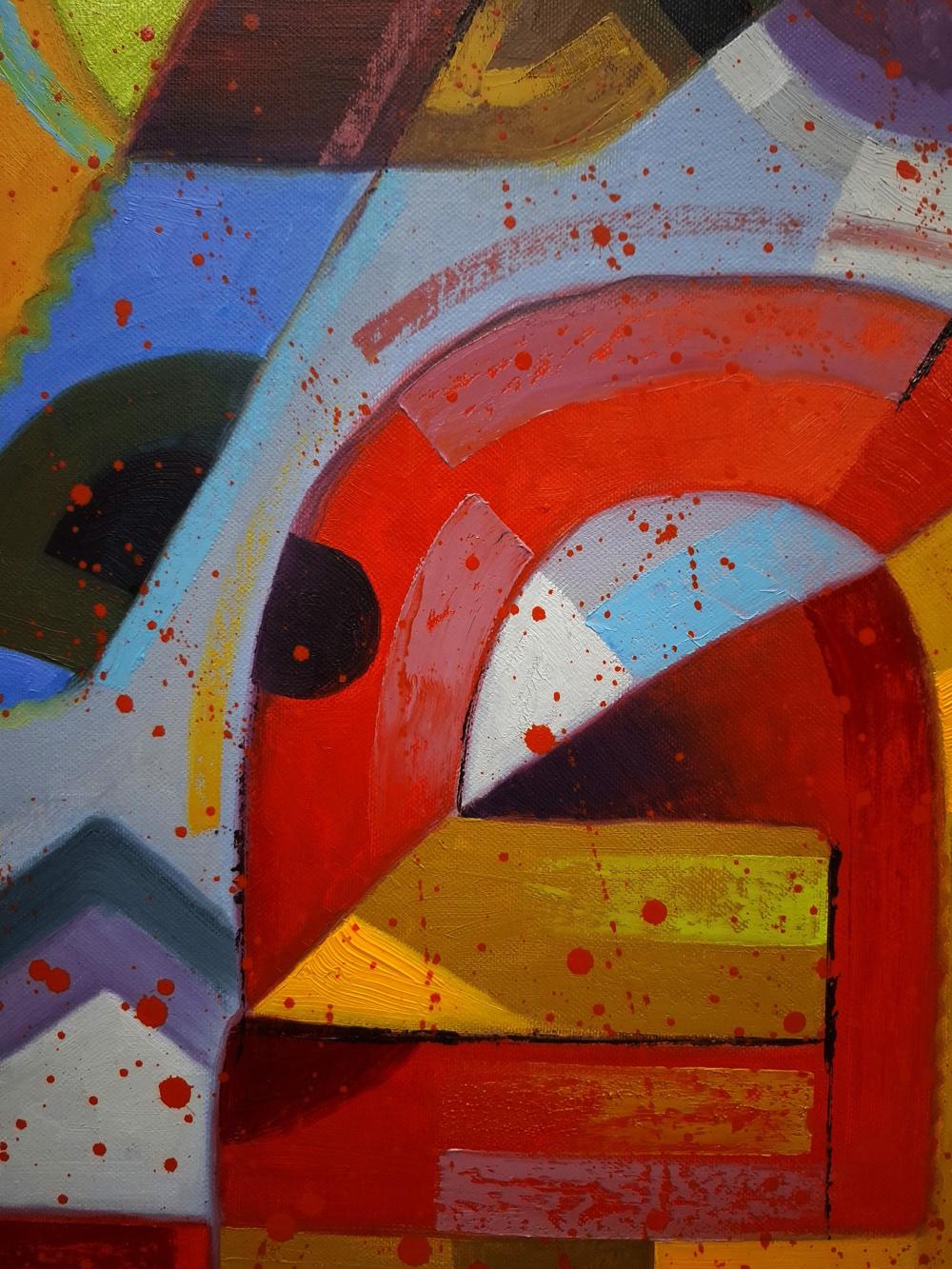 Vibrant oil painting In a Parade by Sergiy Voichenko with bold geometric shapes