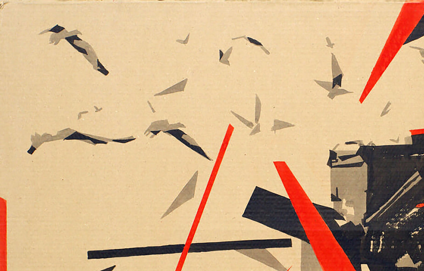 Acrylic painting Constructions by Dima Filatov: stylized birds in black, gray, red lines