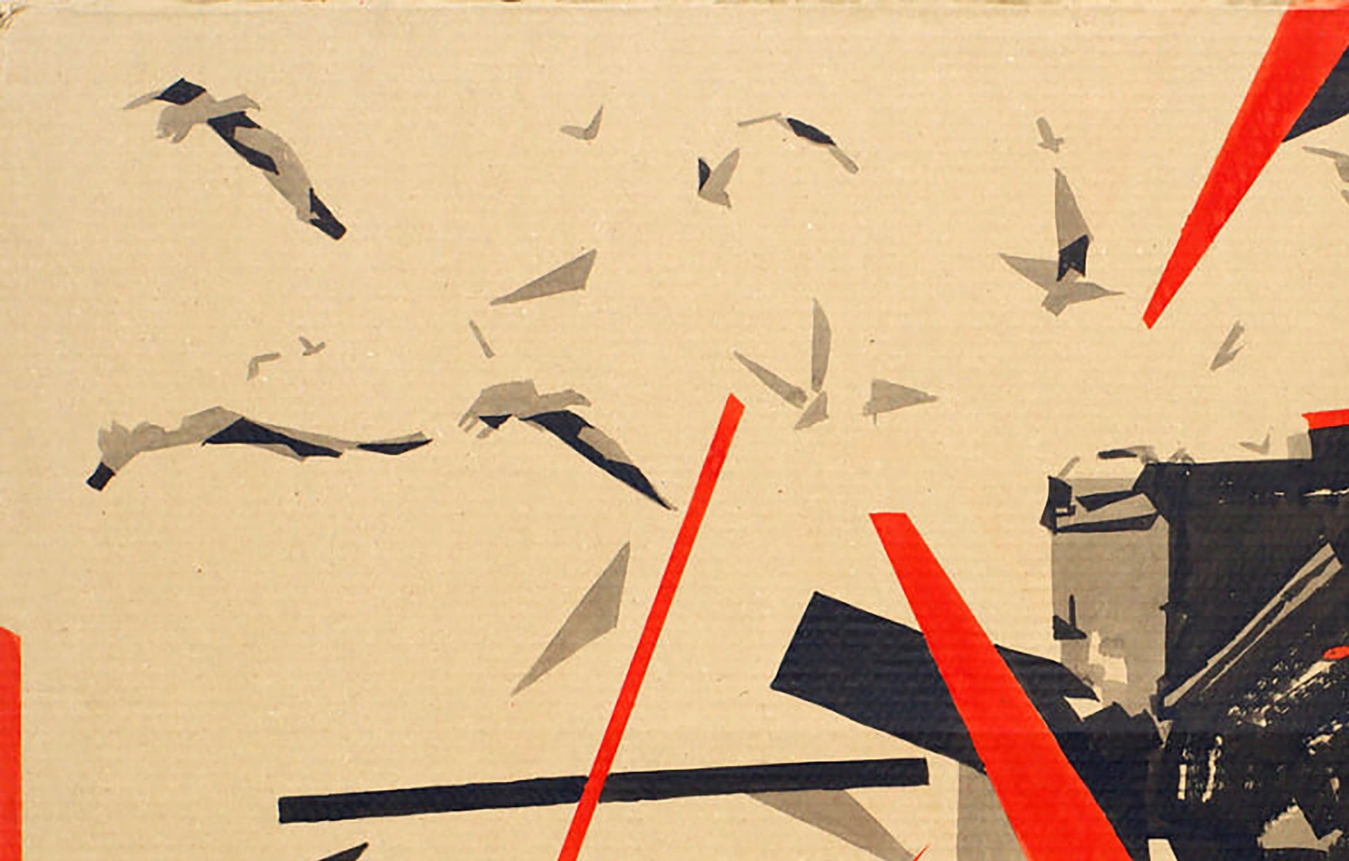 Acrylic painting Constructions by Dima Filatov: stylized birds in black, gray, red lines