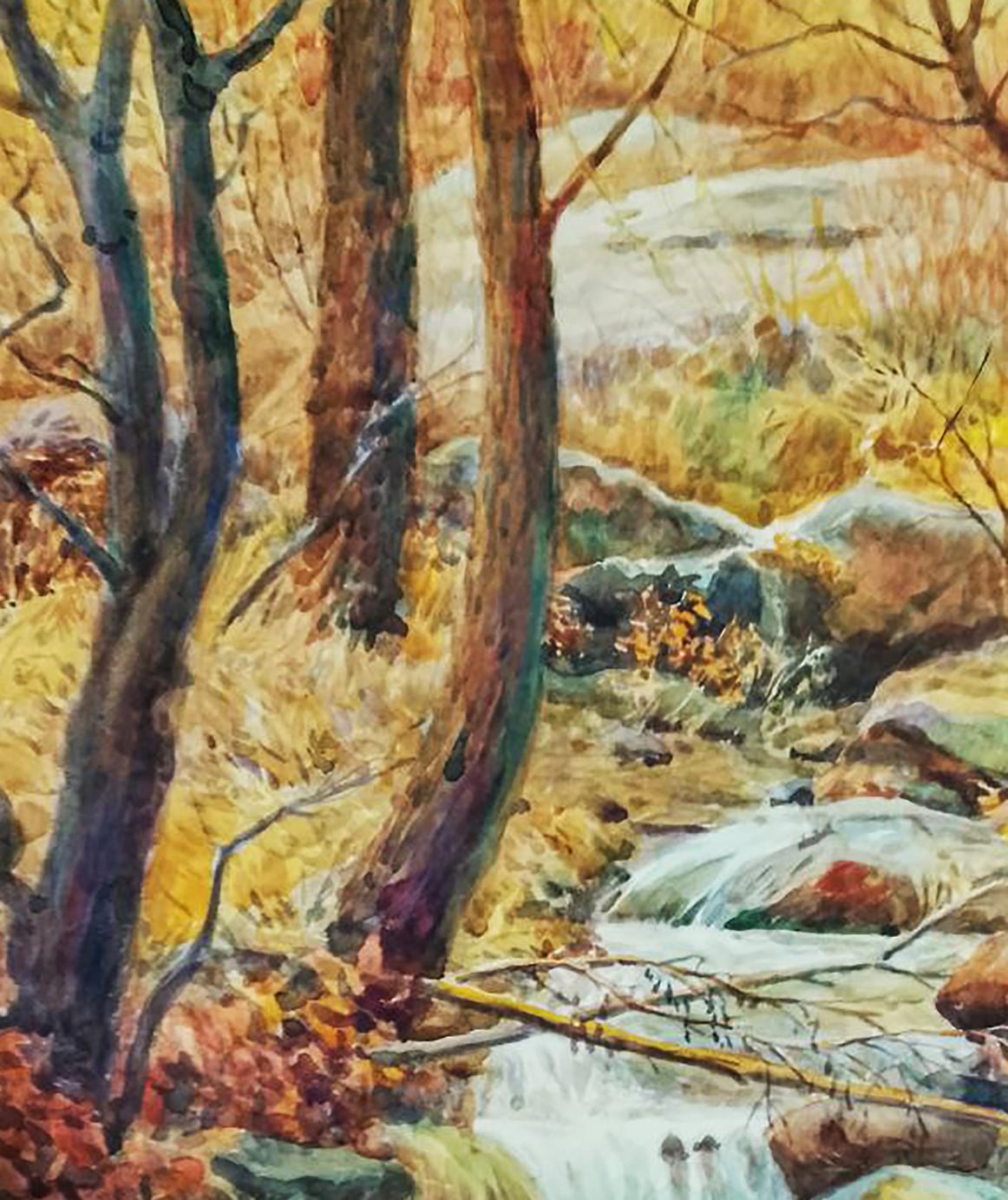 Watercolor painting of forest stream by Vitaly Duhnevich