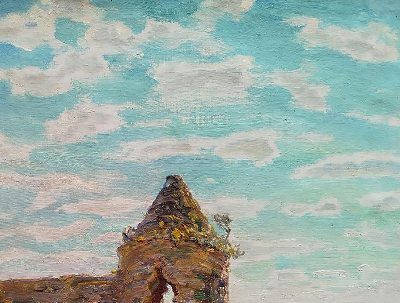 Oil painting of weathered castle ruins by Leonid Pavlenko