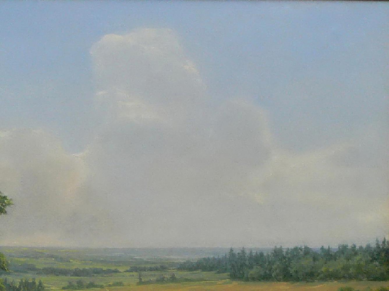 Oil painting Road in the field by Vasily Korkishko with cloudy sky