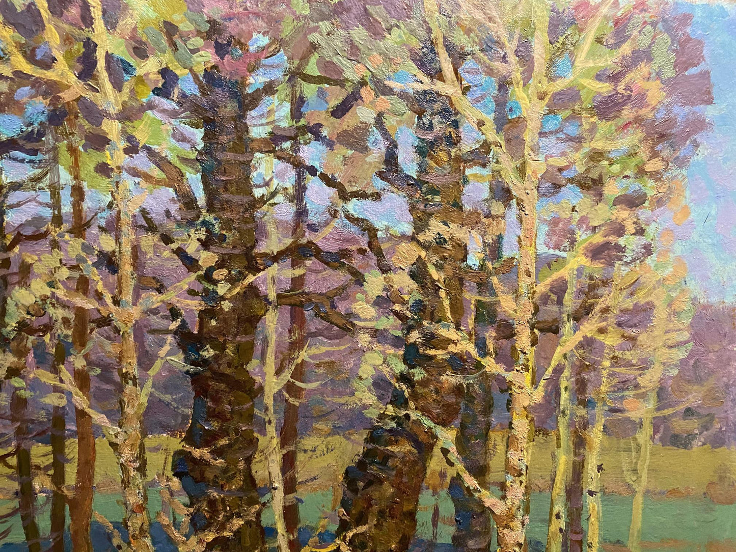 Oil painting Evening in the spring forest by Grigoriy Ruban textured trees