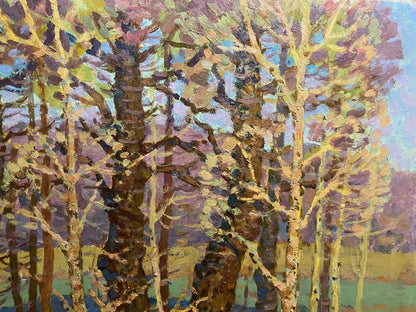 Oil painting Evening in the spring forest by Grigoriy Ruban textured trees