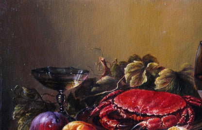 Oil painting Still life with a crab by Valeriy Bulat, vibrant red crab