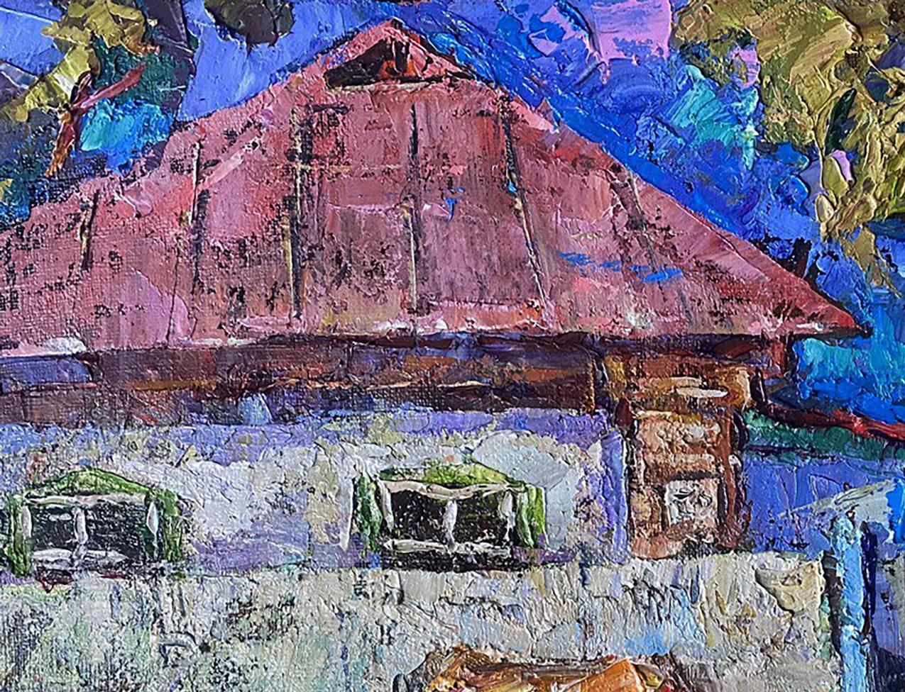 Oil painting The Evening has arrived by Oleksiy Ivanyuk vibrant impressionist rustic house