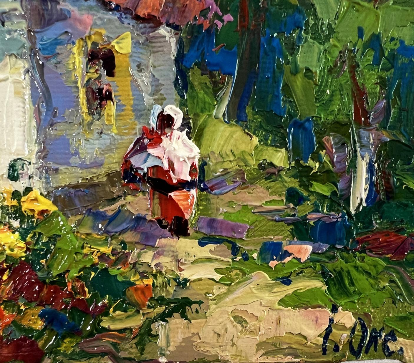 Oil painting Flower garden by Oksana Ivanyuk vibrant impasto scene