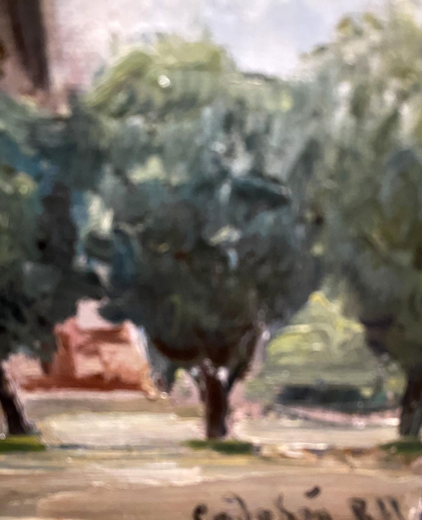 Soft-focus impressionist oil painting of lush green trees by Vladimir Sadovoy