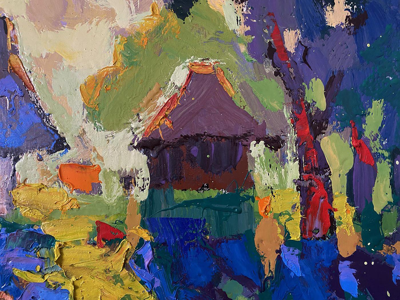 Oil painting Soft evening light by Oleksiy Ivanyuk with purple roof