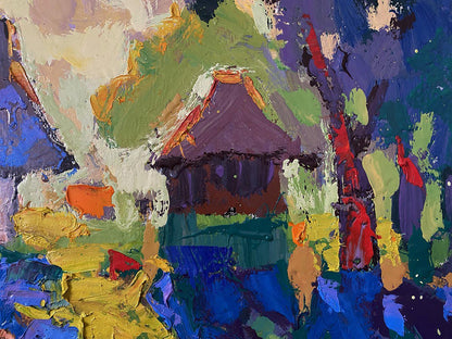 Oil painting Soft evening light by Oleksiy Ivanyuk with purple roof
