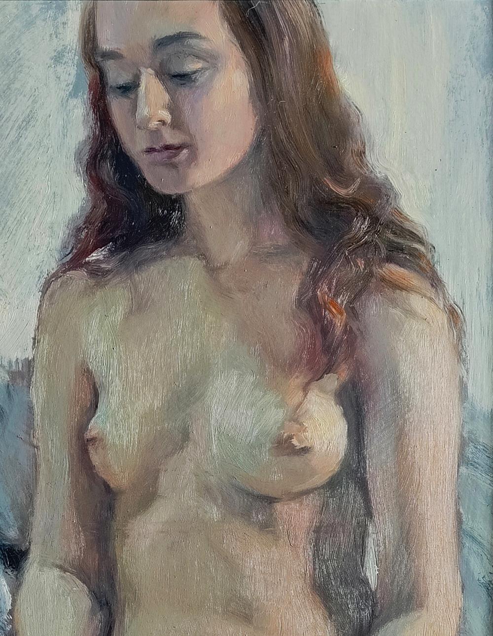 Impressionistic oil painting of girl with wings by Oksana Osnach