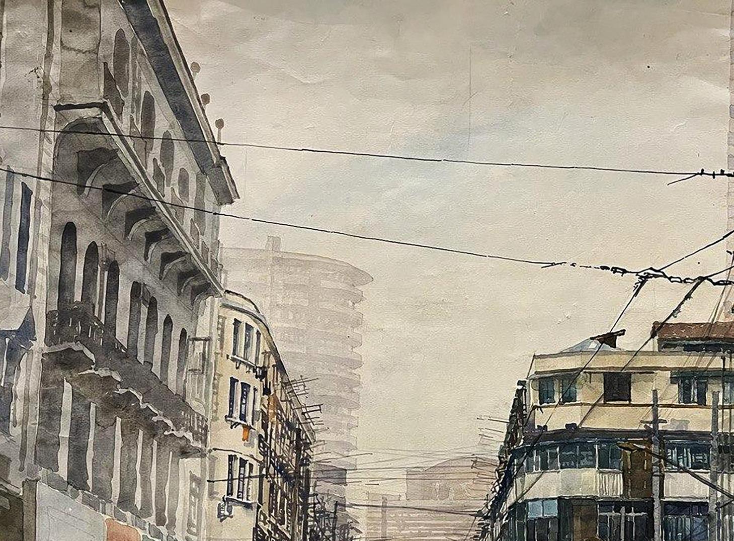 Watercolor painting of Shanghai street by Serhiy Kovalev