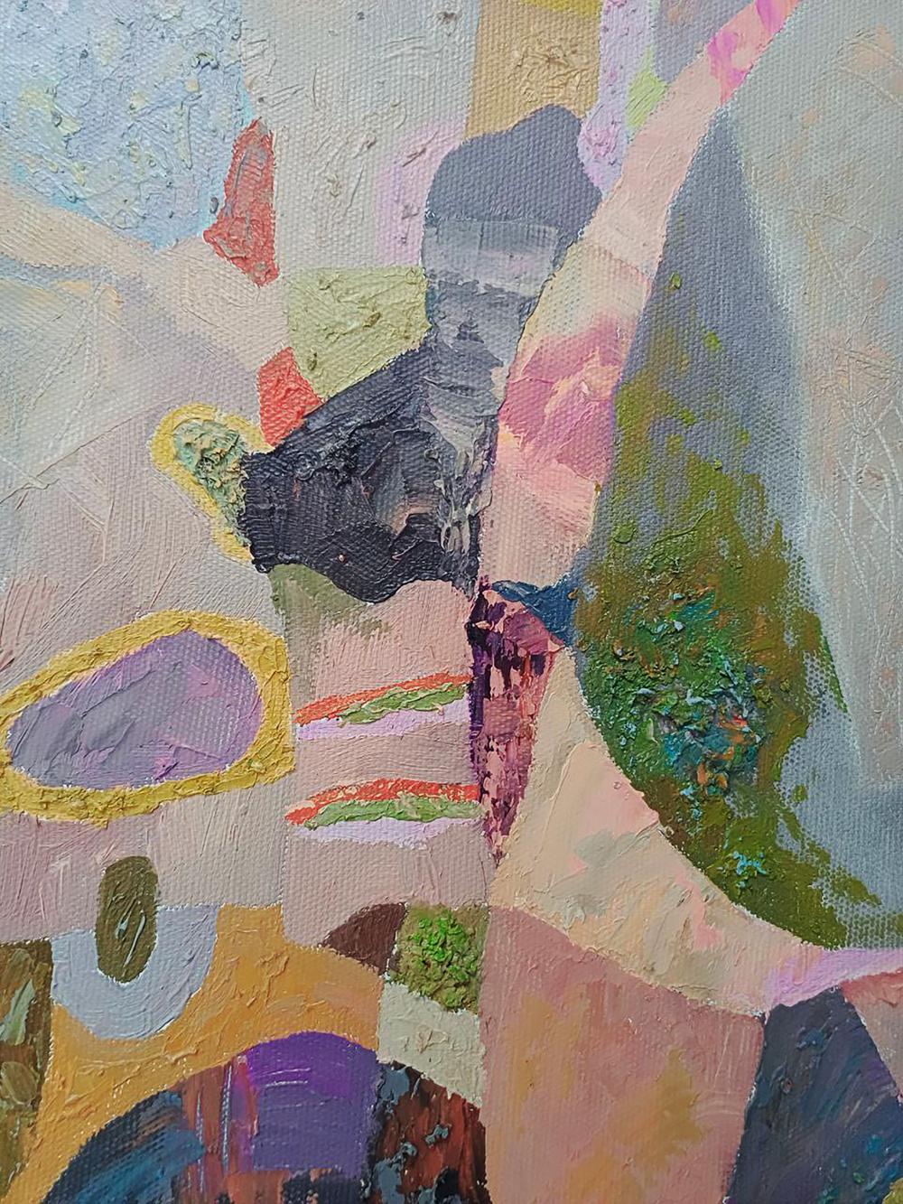 Oil painting Turkish Delight by Tatyana Shulyak, abstract impasto in muted pinks