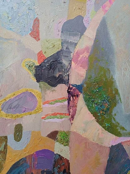 Oil painting Turkish Delight by Tatyana Shulyak, abstract impasto in muted pinks