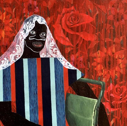 Acrylic painting In Silence Among the Roses by Akintomide Akinshola