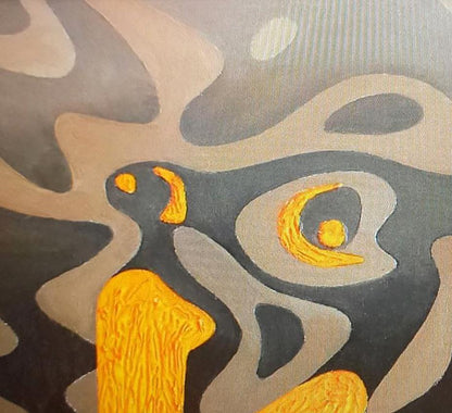 Oil painting Conducting a Dialogue by Alexander Strashevich, swirling gray and yellow forms
