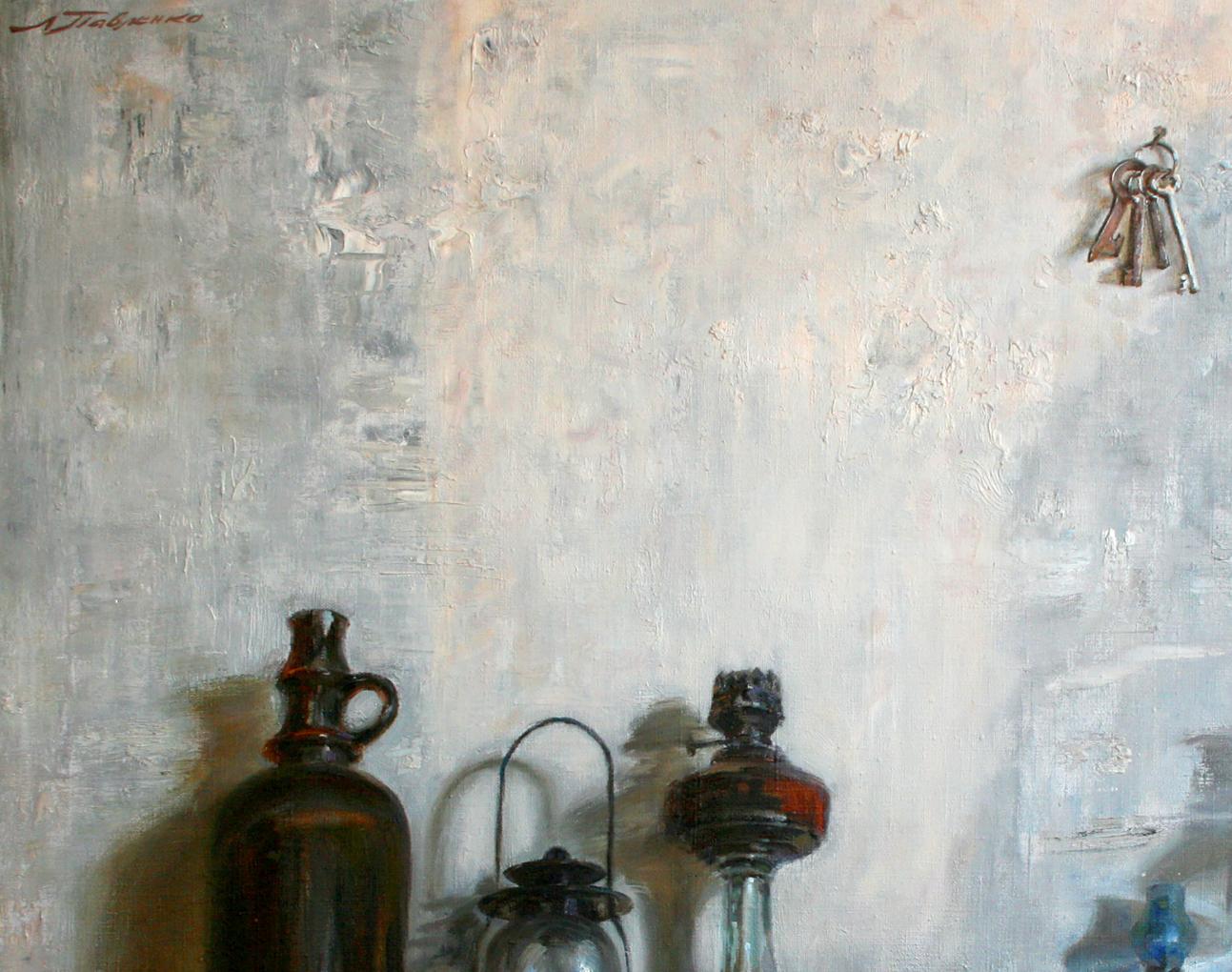 Vintage oil lamp by Leonid Pavlenko in oil painting style