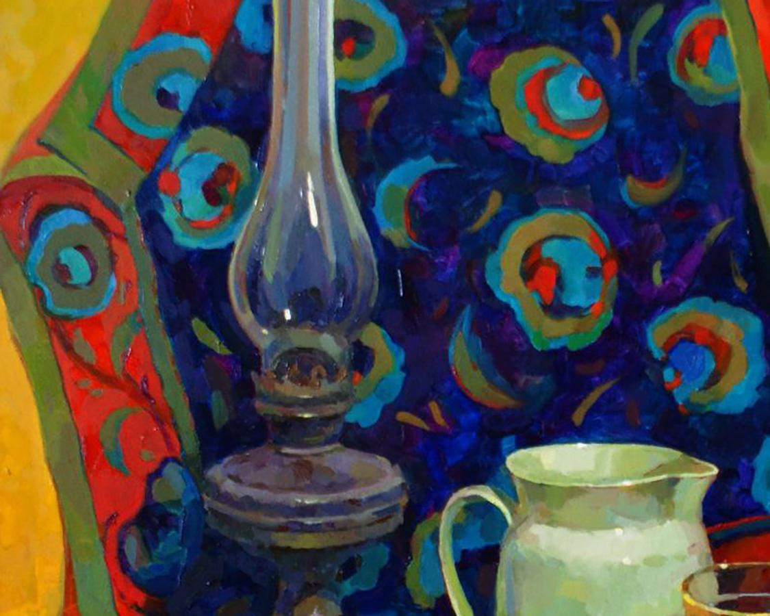 Oil painting still life with yellow drapery by Anastasia Yaroshevich