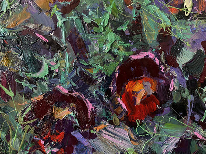 Vibrant oil painting Dream grass by Oksana Ivanyuk with red purple flowers