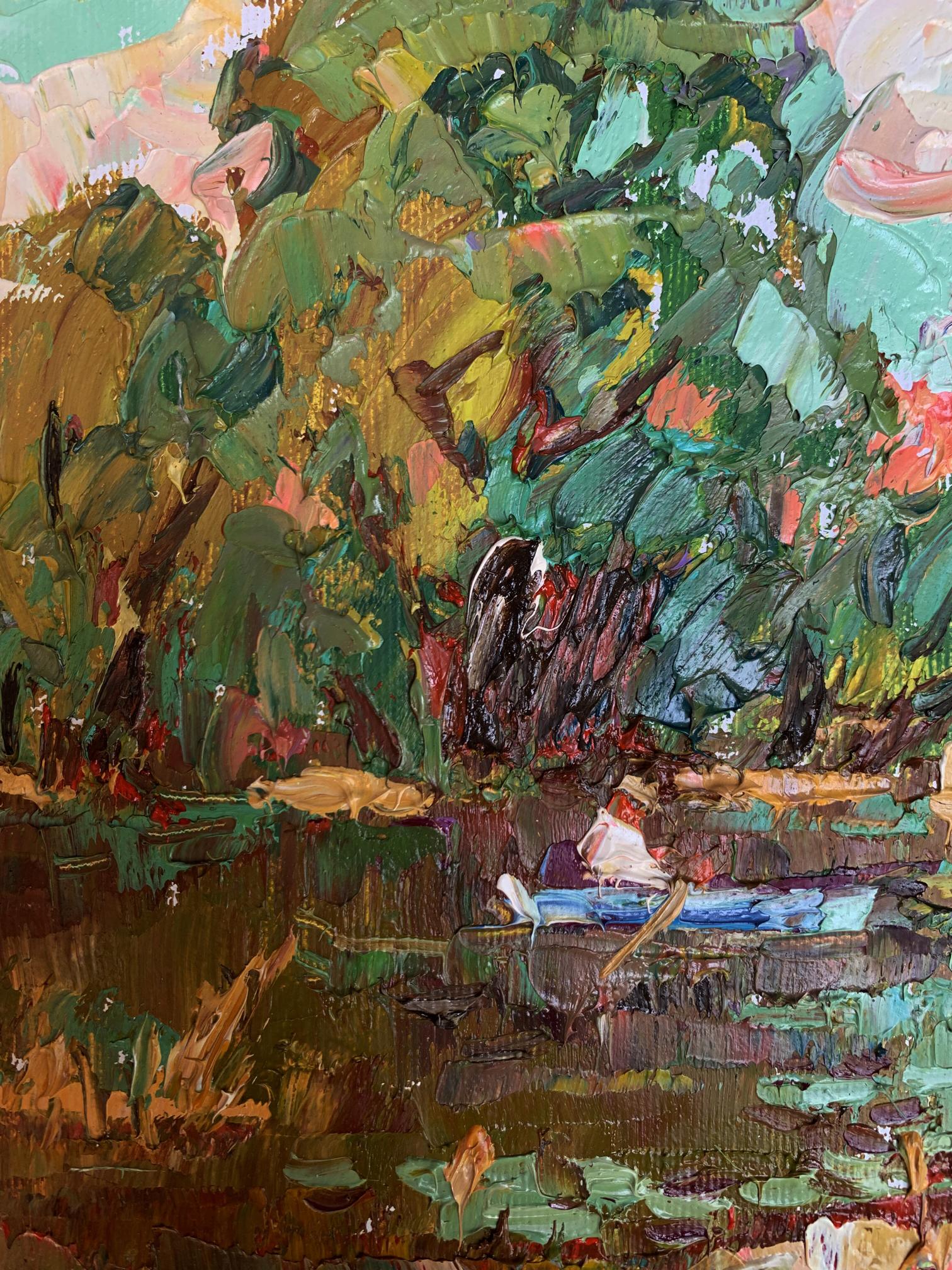 Vibrant impressionist oil painting On a blue boat by Oleksiy Ivanyuk