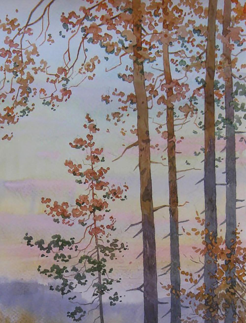 Watercolor painting Evening forest by Valery Savenets autumn trees