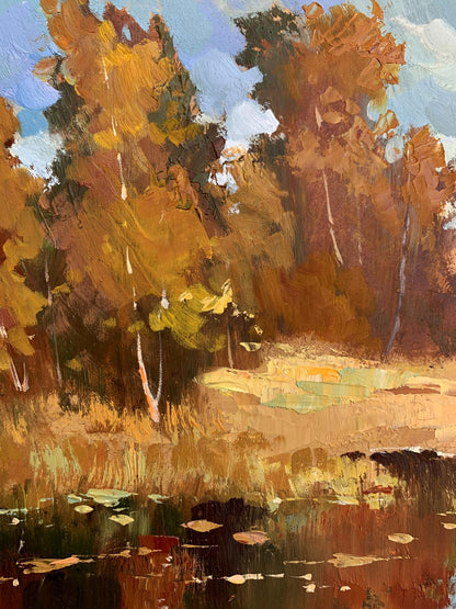 Oil painting Golden autumn and gentle river by Yuriy Suprunchuk