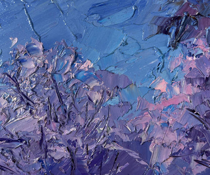 Oil painting Dear wintertime by Boris Serdyuk, textured blue purple impasto