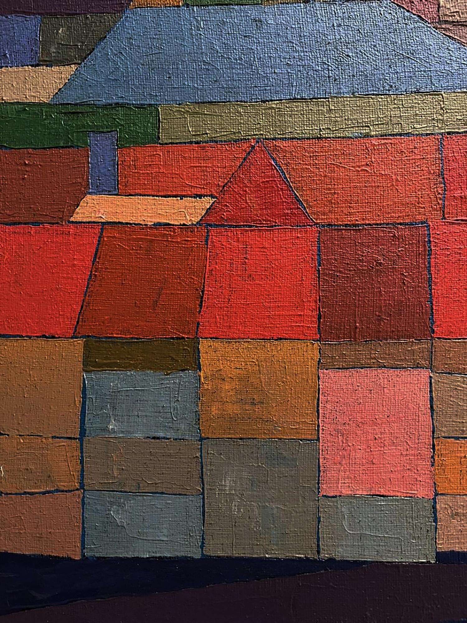 Vibrant oil painting City Hall Serhiy Kovalev with geometric house in bold colors