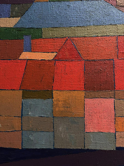 Vibrant oil painting City Hall Serhiy Kovalev with geometric house in bold colors
