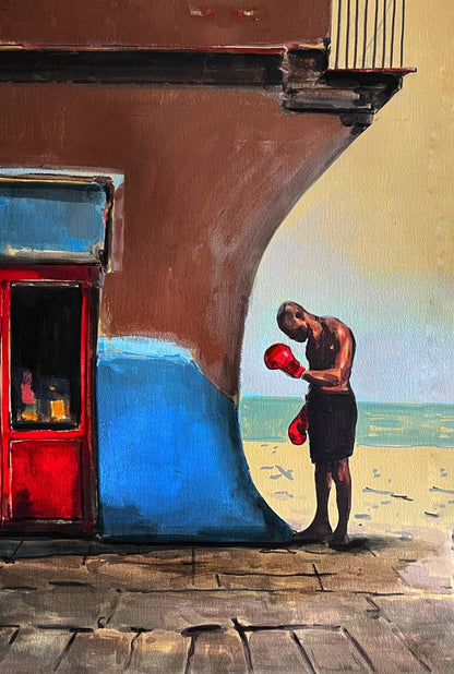 Red boxing glove acrylic painting by Juan Angel Gonzalez de la Calle