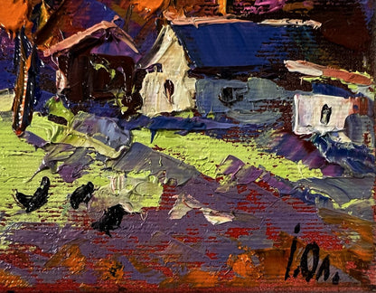 Vibrant impressionist oil painting Moonlight over the village by Oleksiy Ivanyuk