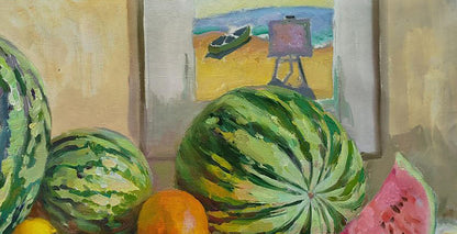 Impressionistic oil painting of vibrant green watermelon by Leonid Pavlenko