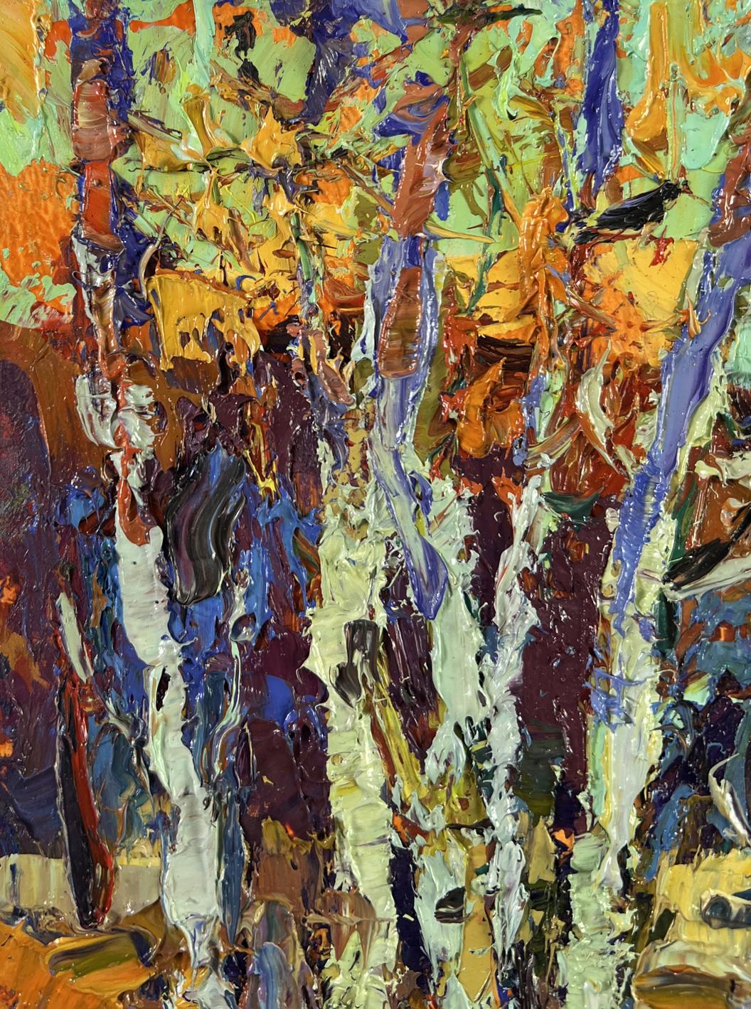 Vibrant oil painting Young aspens listen to the silence by Oksana Ivanyuk