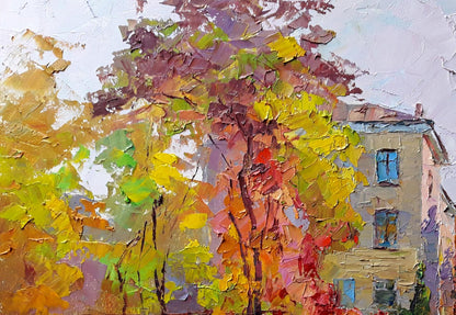Vibrant impressionist autumn tree oil painting by Boris Serdyuk