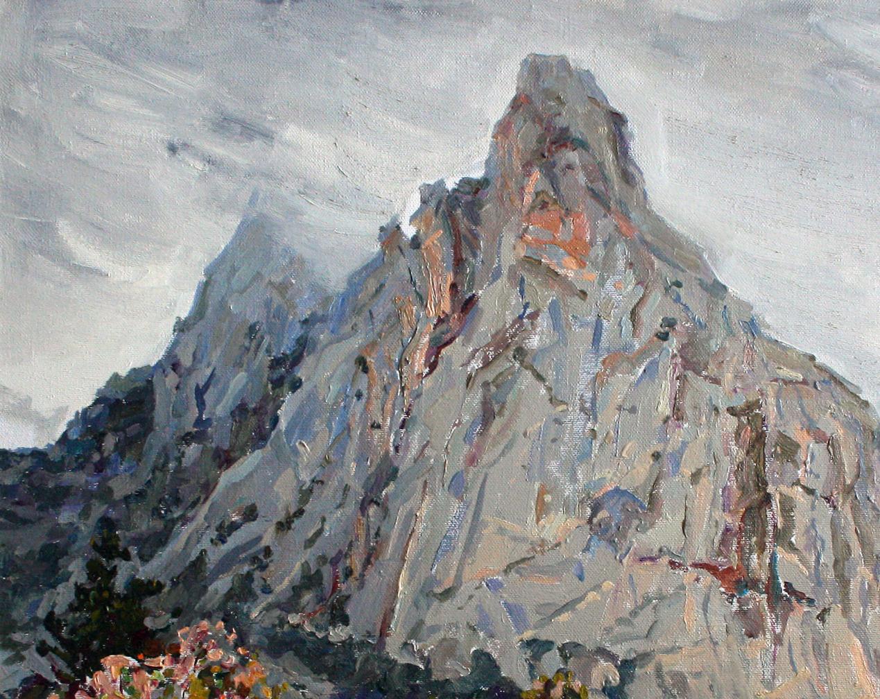 Oil painting Rocky Mountain by Leonid Pavlenko, rugged peak