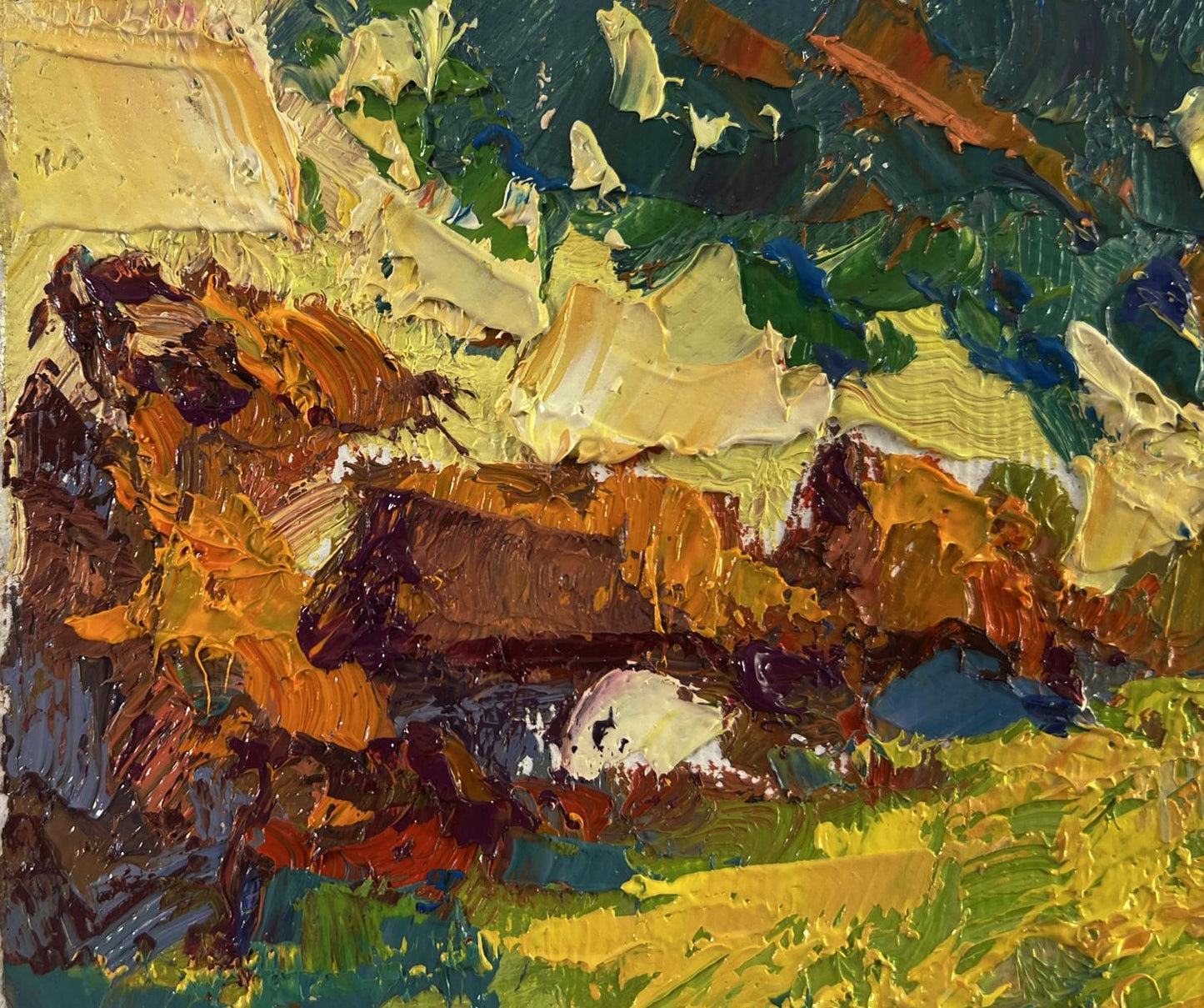 Vibrant oil painting In the shade of the trees by Oksana Ivanyuk