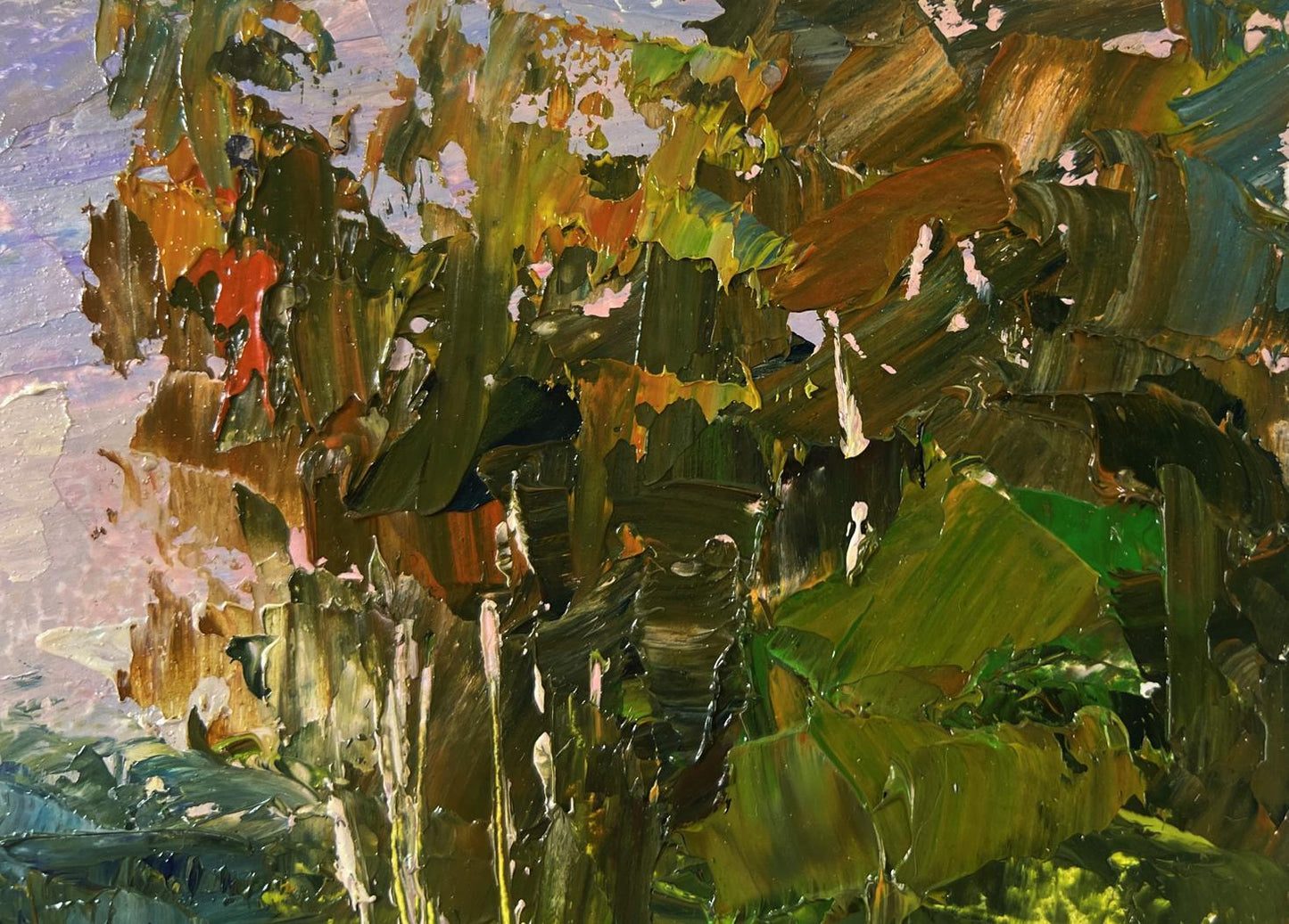 Oil painting of birch grove in morning sun by Boris Serdyuk