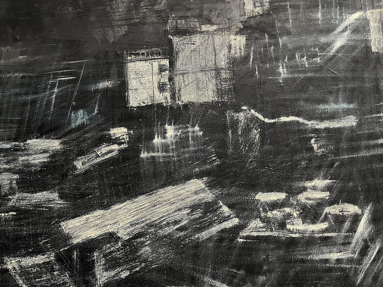 Abstract black and white oil painting City Twilight by Serhiy Kovalev