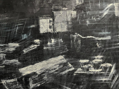 Abstract black and white oil painting City Twilight by Serhiy Kovalev
