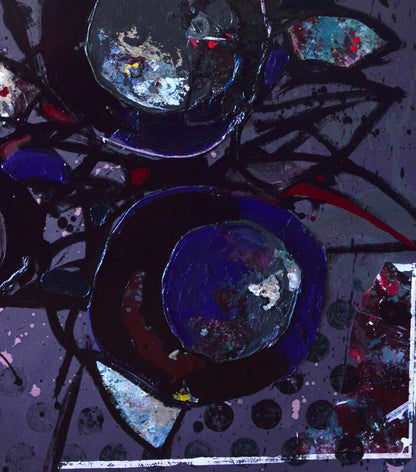 Oil painting Evening Still Life by Natalia Korf-Ivaniuk with bold blue strokes