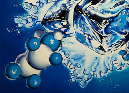 Stylized ice molecular model oil painting by Igor Konovalov with water swirls