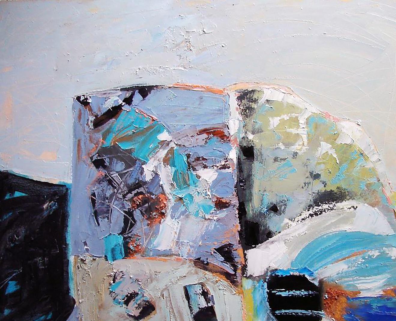 Abstract oil painting of butterfly wing by Tatyana Shulyak in blue tones