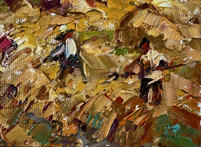 Impasto oil painting Daytime haymaking by Oleksiy Ivanyuk in ochre tones