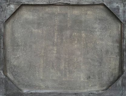 Weathered octagonal concrete slab in Young people near the house oil painting