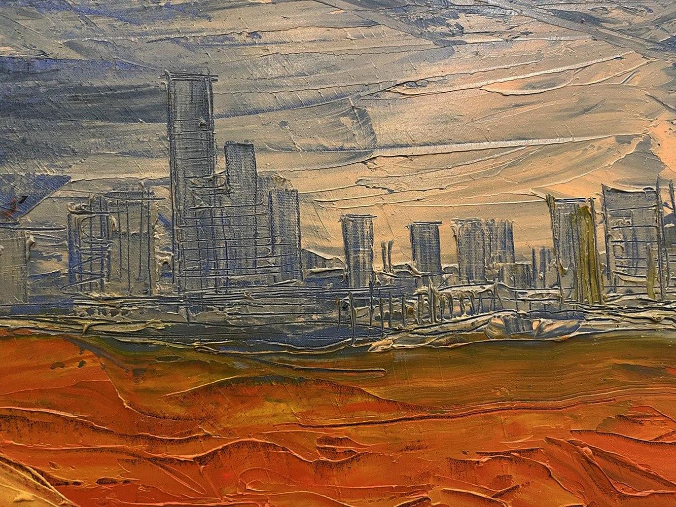 Oil painting Cidade Deserta by Serhiy Kovalev: textured cityscape