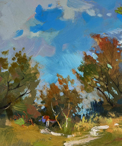 Vibrant impressionist oil painting of house on hill by Yuriy Suprunchuk