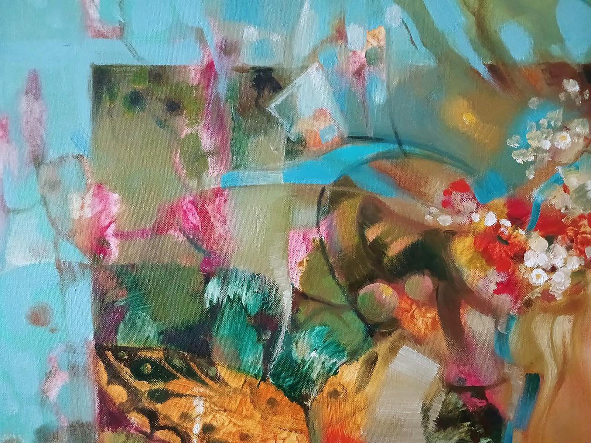 Abstract oil painting White Rose by Anatoly Tarabanov with turquoise strokes