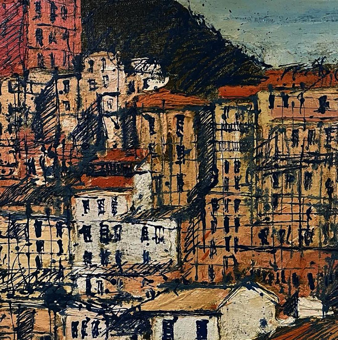 Oil painting graphic of the city by Serhiy Kovalev, textured urban landscape