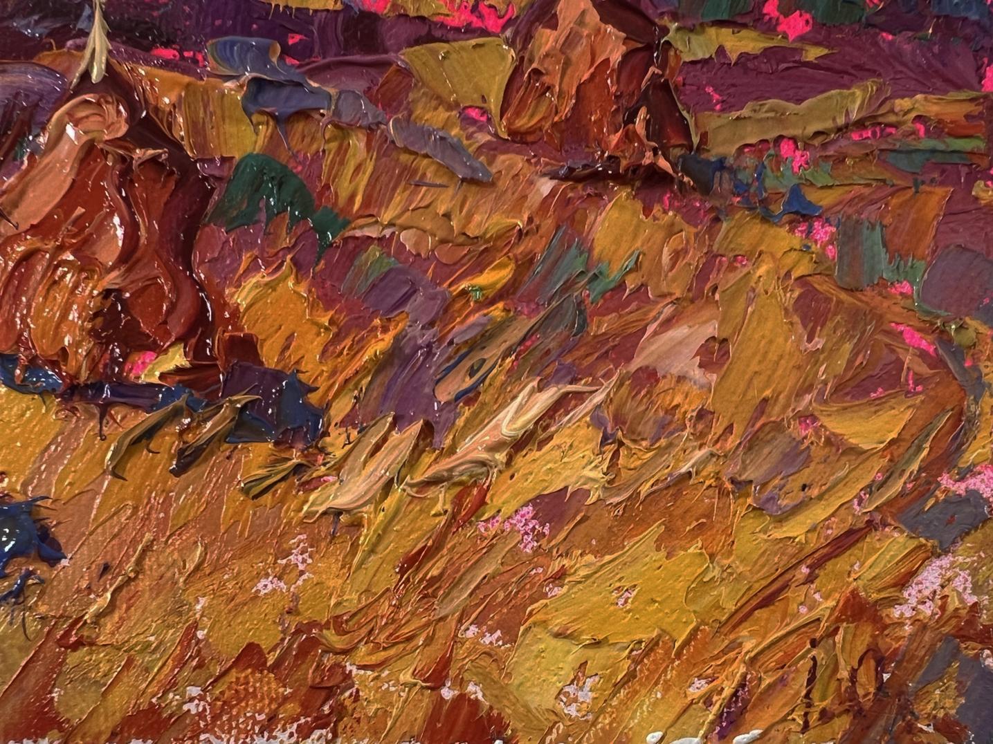 Oil painting Sunset over the field by Oleksiy Ivanyuk in warm ochres